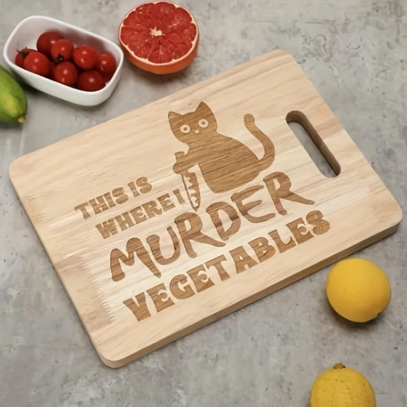 Carved Halloween Cat Wooden Cutting Board, This Is Where I Deal With Vegetables Wood Food Kitchen Supplies Cutting Board,1pc