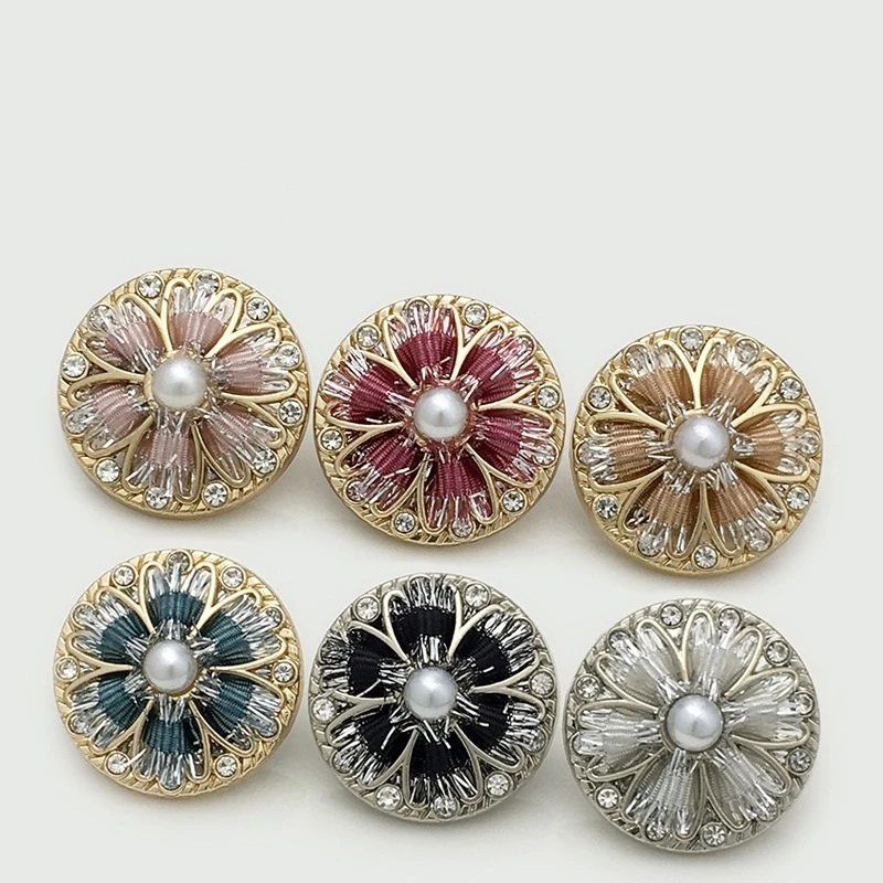 Flower Rope Through Rhinestone Metal Button,Shank Decorative Button for Fur Coat Sweater Suit Wool Jacket, Luxury Fastener 10pcs