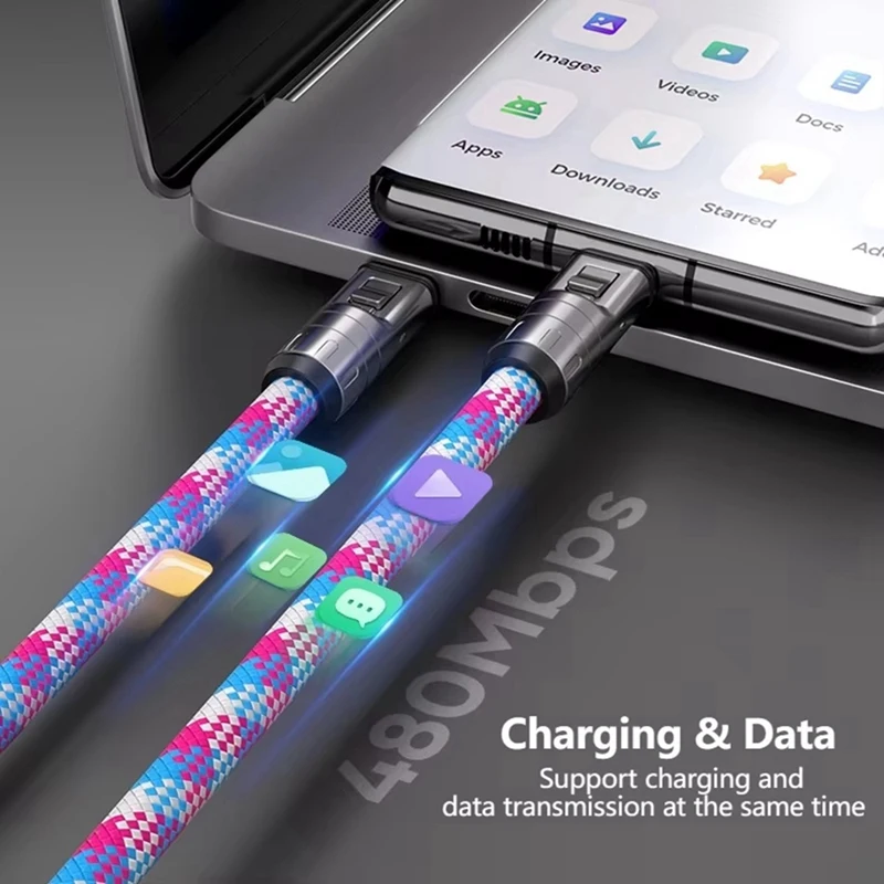 2 في 1 240 واط Pd3.1 كابل بيانات الهاتف المحمول الحبل نوع C إلى نوع C سلك شحن سريع