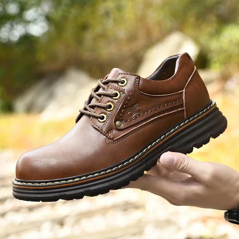 Genuine Leather Casual Shoes Outdoor Work Safety Shoes High Quality Solid Dress Shoes for Men Oxfords Leather Mens Casual Shoes