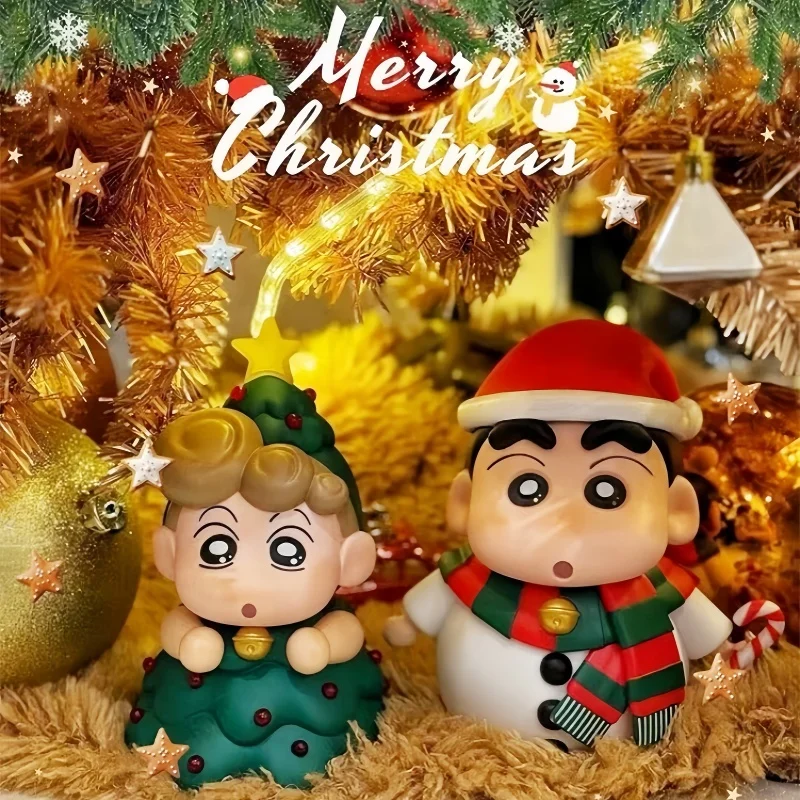 Hot 12cm Anime Crayon Shin Chan Action Figure Christmas Tree Himawari Figurine Nohara Shinnosuke Christmas Figure Cute Doll Gift