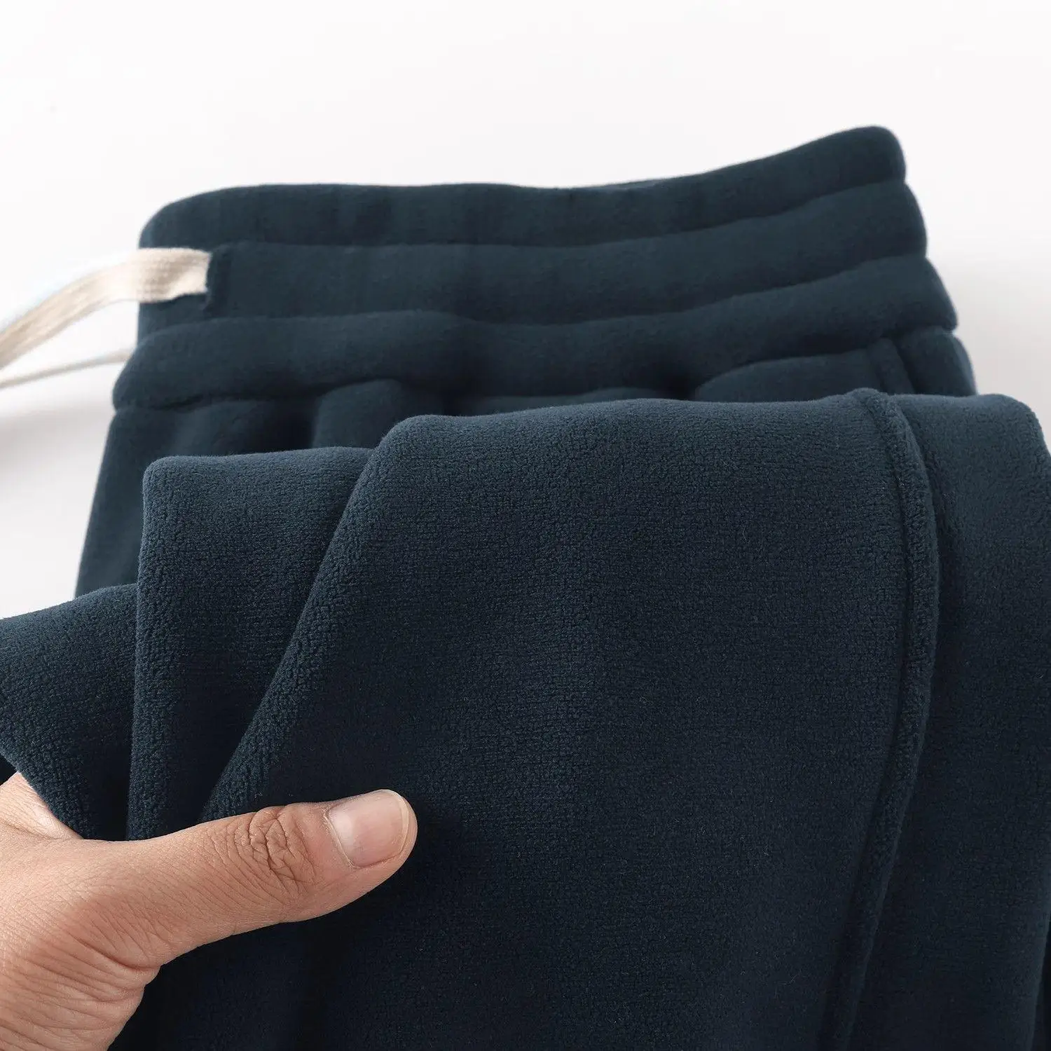 Warm Sanitary Pants for Women Solid Color Double-sided Fleece Straight Leg Pants Deep Blue Casual Pants for Women Versatile