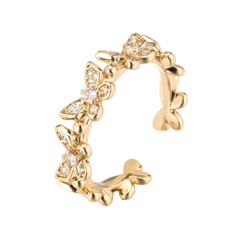 O novo anel romântico em forma de borboleta da senhora com incrustação brilhante 3a zircon está disponível em um design aberto