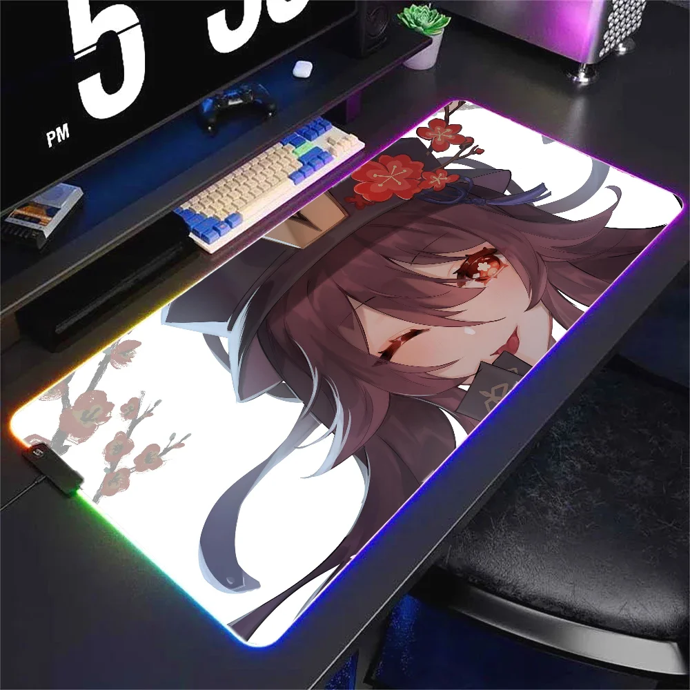 Hutao Genshin Impact Mousepad XXL RGB Gaming Mouse Pads HD Black Gamer Accessories Large LED