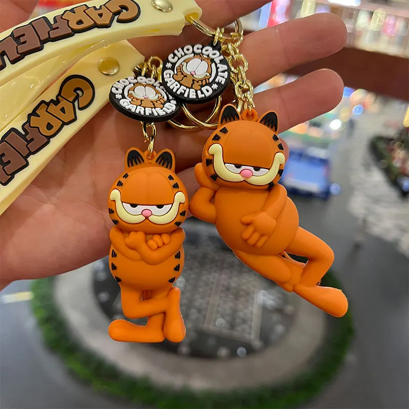 Garfield Doll Anime Figure Keychain Cartoon Yellow Cat Toy PVC Keychain Backpack Decor Pendant Accessories Couple Gifts