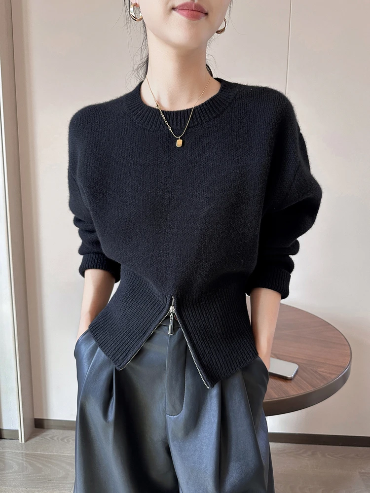 

Bla Long Sve Zipper Ne Knitted Sweater for Women Winter Faionable New Design Commute Sle Warm Thermal ort Length