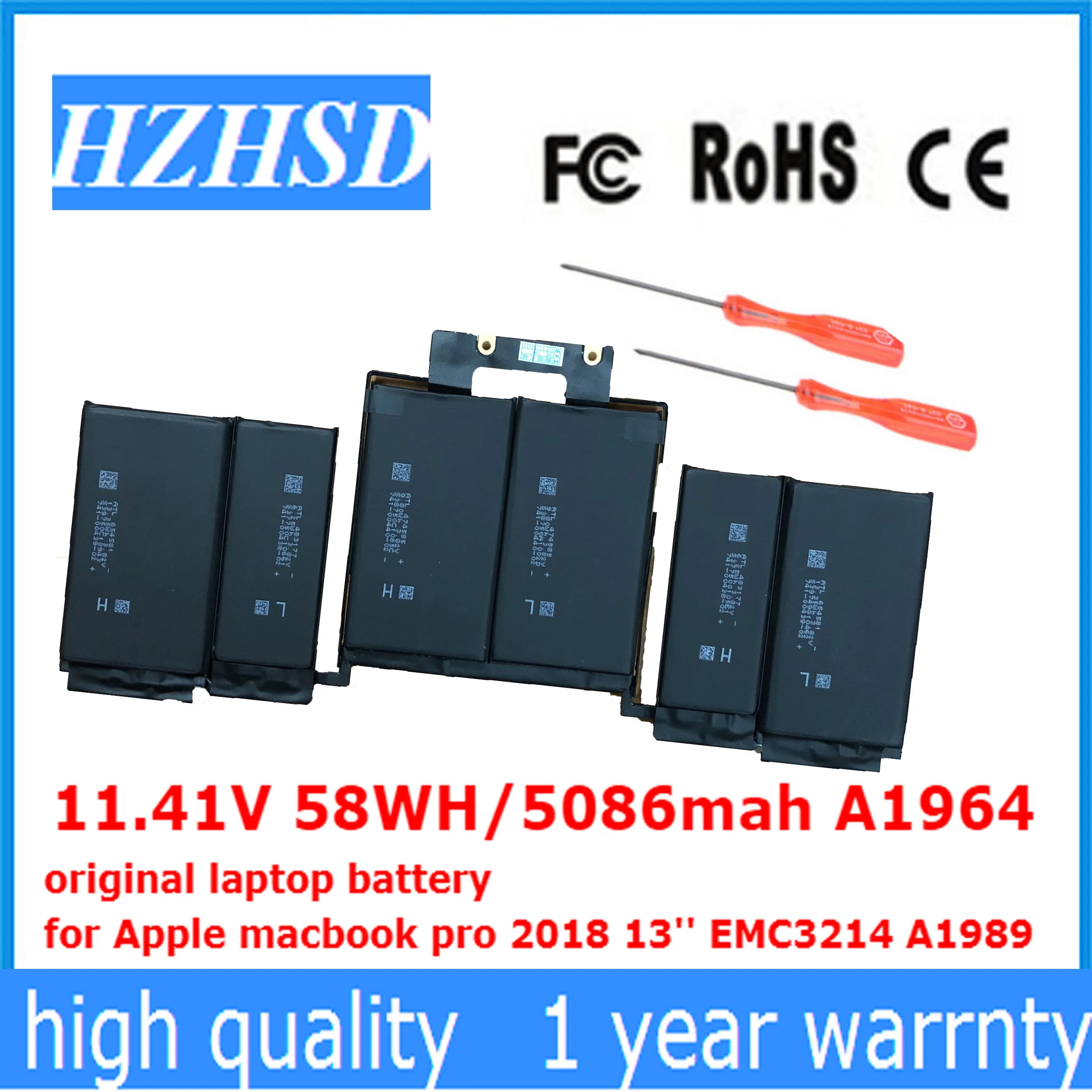 11.41V 58WH/5086mah A1964 original laptop battery  for Apple macbook pro 2018-2019 13'' EMC3214 A1989 A2251