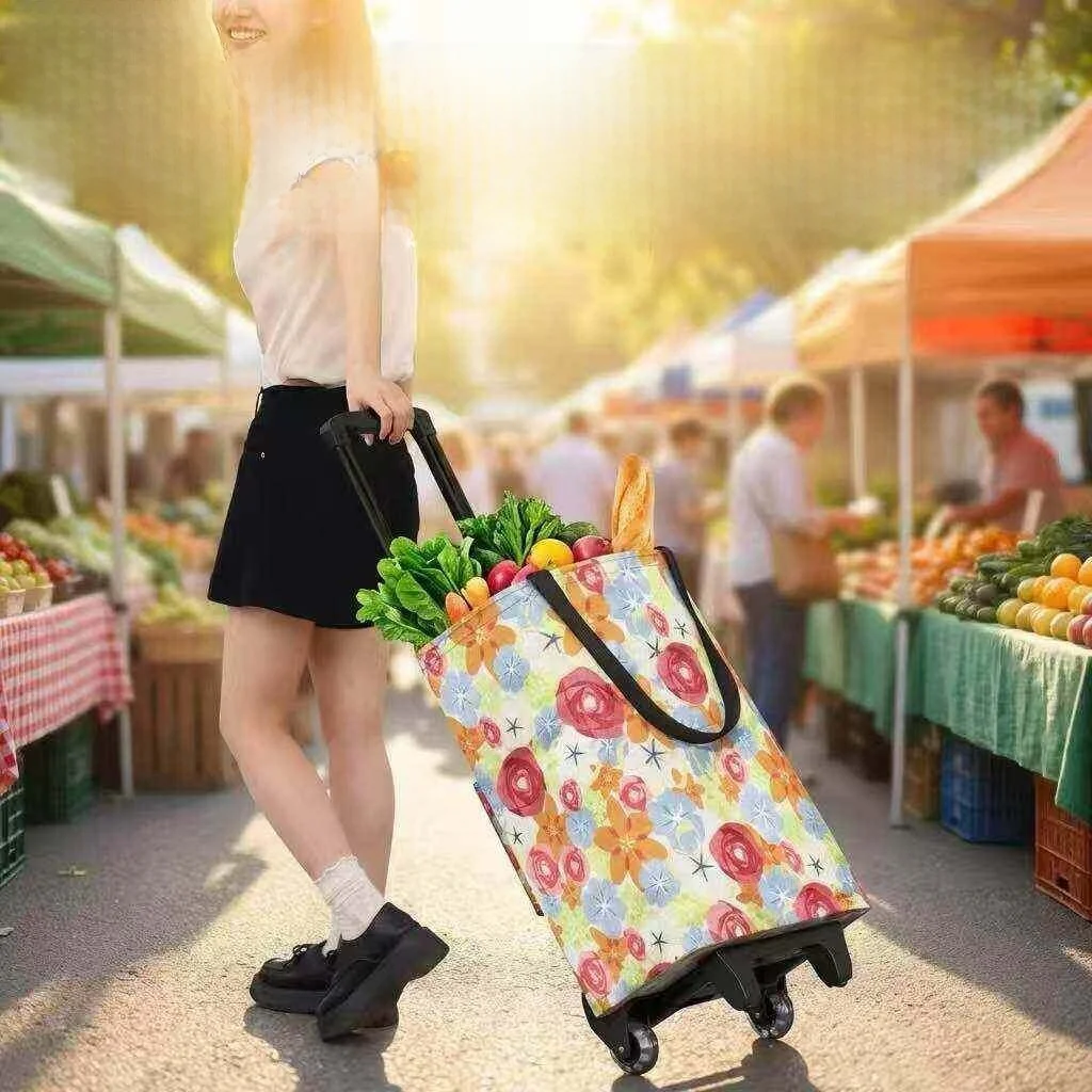 頑丈なポータブル折りたたみ式ショッピングカート、野菜購入用手引きカート、家庭用耐久性のある厚みのあるプルロッド付き収納オーガナイザー