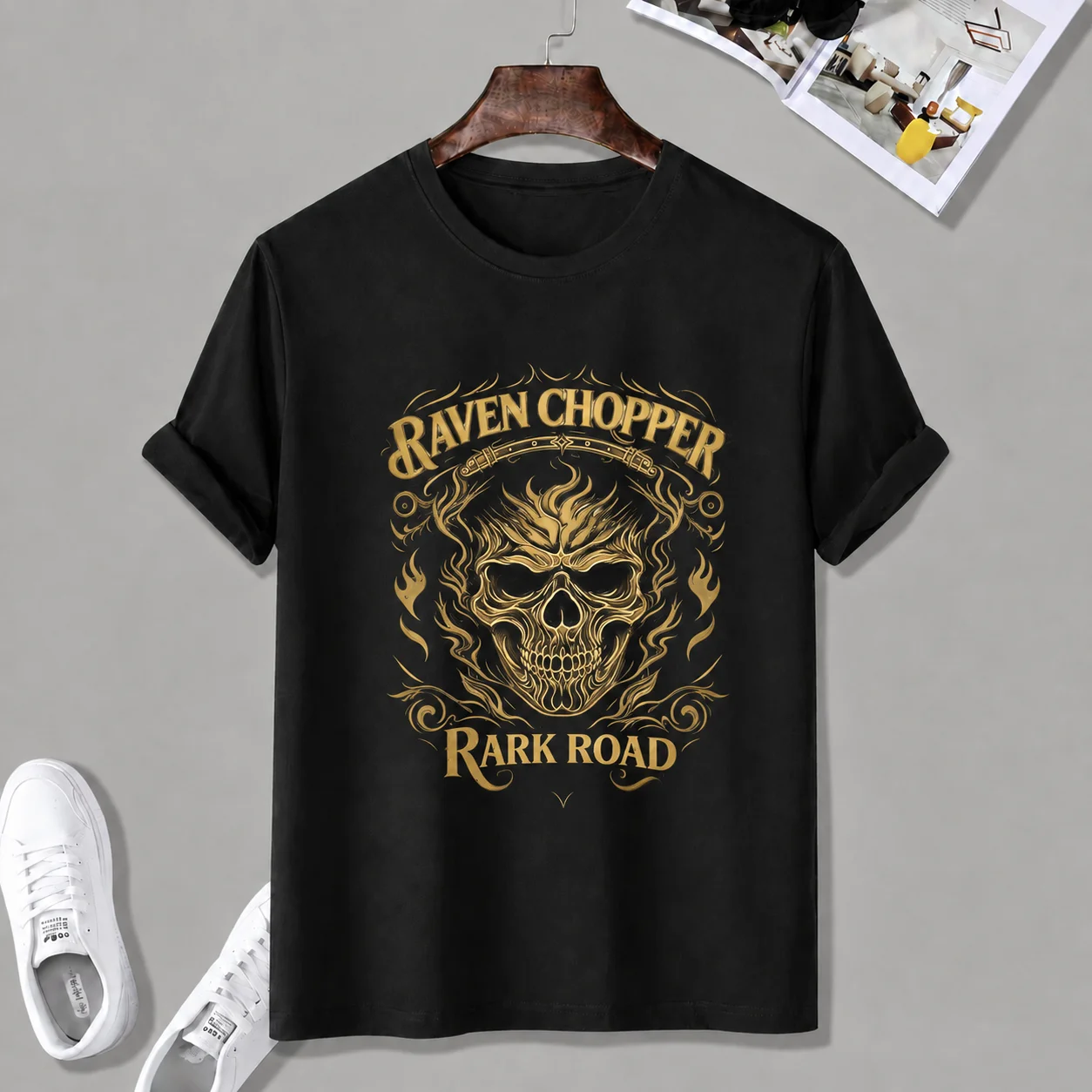 Raven Chopper Rark Road Skull Graphic T‑Shirt Men Vintage Biker Motorcycle Short Sleeve Tees 100% Cotton Punk Rock Streetwear