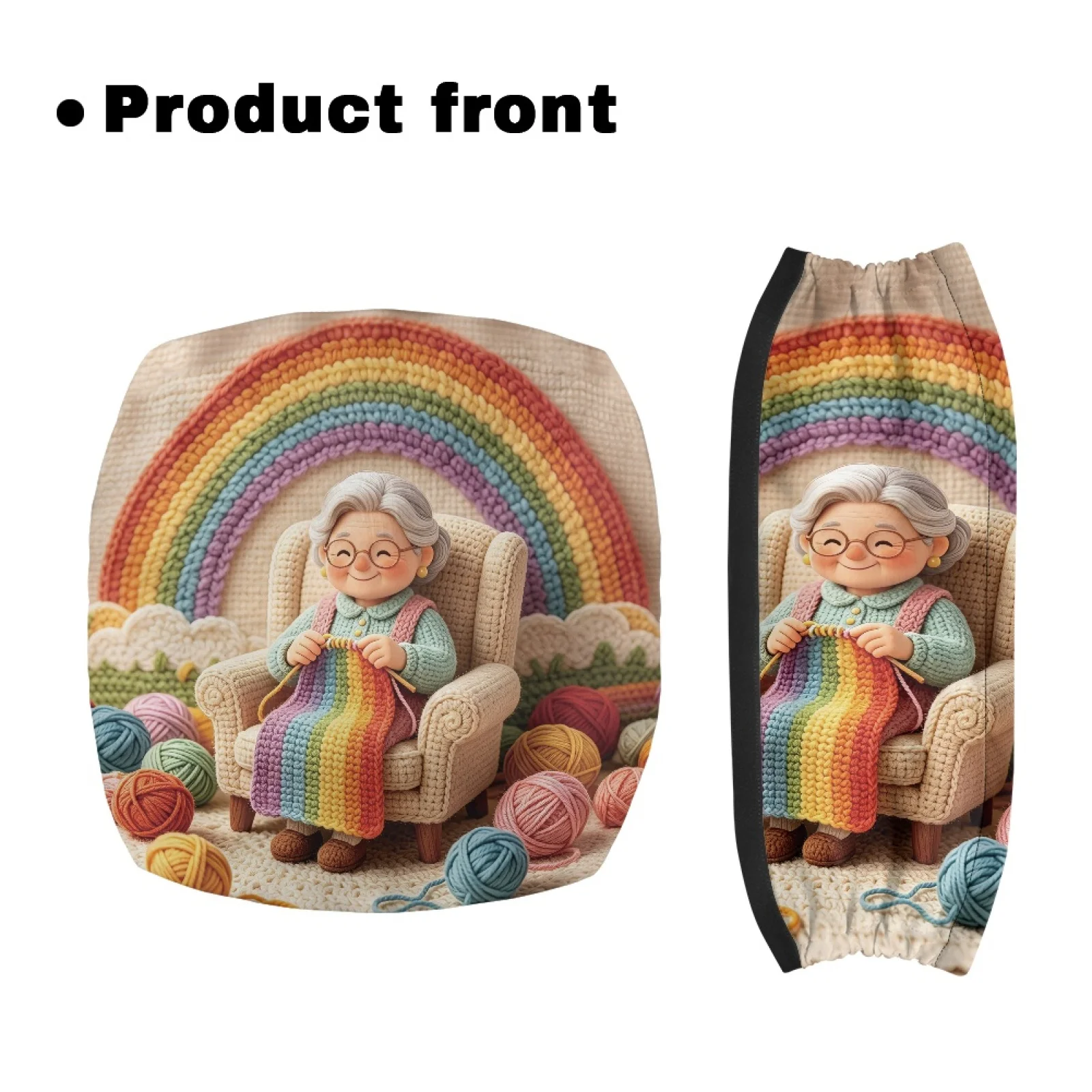 Coloranimal Rainbow Knitting Grandma Print 2 Pcs Rollator Walker Seat Back Cover Rollator Accessories for Unisex Streets