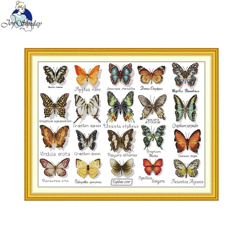 Joy Sunday Cross Stitch Kits Dragonflies HD Pattern Aida 16/14/11CT Counted Printed Fabric DIY Embroidery Sewing Set With Gift