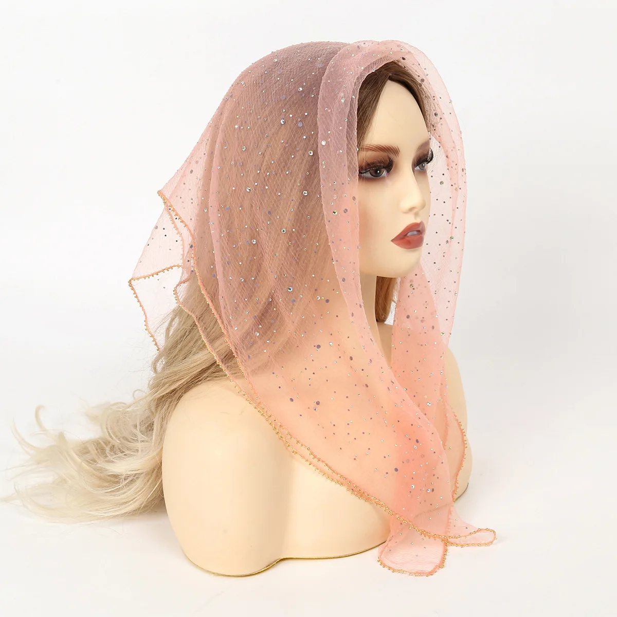 Foulard pour Femme Musulmane, Hijab à Paillettes, Voile en Dentelle et Tulle, Châle en Maille Transparente, Écharpe de Sauna, 80x80cm