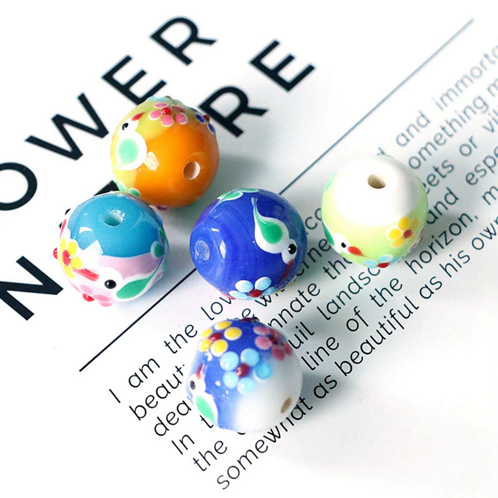 

5PCS/16MM Rotundity Engraving Retro Handmade Lampwork Glass Beads For Crafts Charm Bracelets/Earring/Necklace DIY Jewelry Making