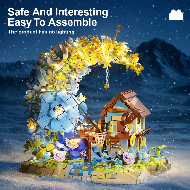 Blume Mond Holzhaus Mädchen kleine Partikel Puzzle Montage Bausteine Dekoration Festival Geschenk