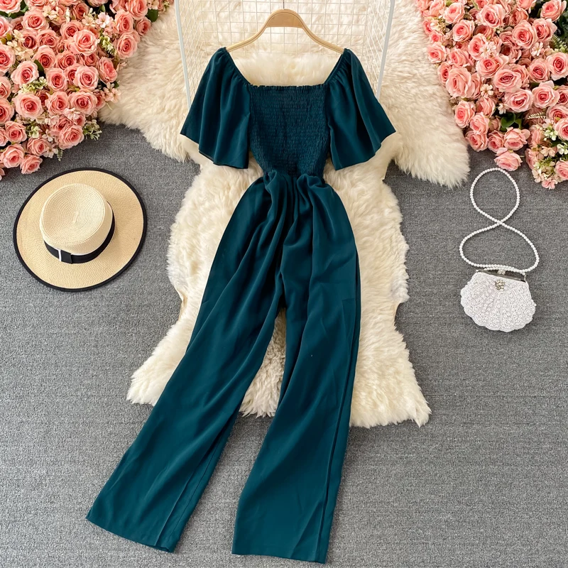 

Широкие брюки с высокой талией, женские нежные утягивающие плиссированные длинные брюки с квадратным воротником, удобные весна-лето