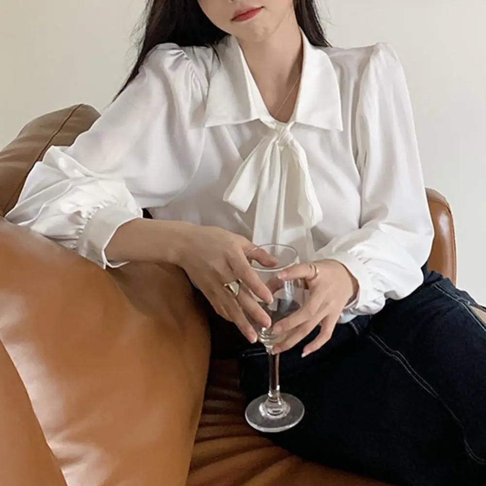 

Versatile Retro Korean Style Lantern Sleeve Women Shirt Lightweight Casual Shirt Lapel Female Clothing