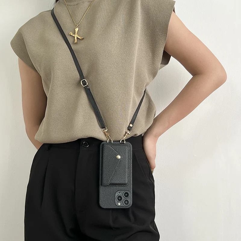 Luxuriöse Crossbody-Geldbörsen-Handyhülle aus Leder für iPhone 18 18Pro Max 17pro 16 17 Pro 15 14 13 mit Umhängeband, Kartenfach und Rückseitenabdeckung – Detail 8