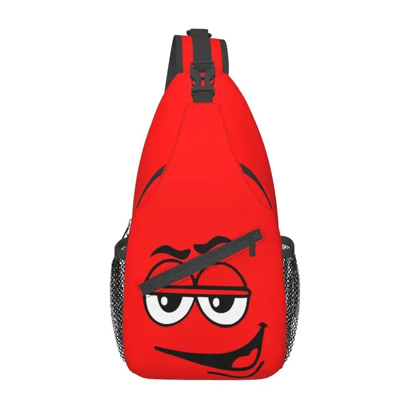 Personalized Cartoon Chocolate Red Candy Face Sling Bag for Men Cool Shoulder Crossbody Chest Backpack Travel Hiking Daypack