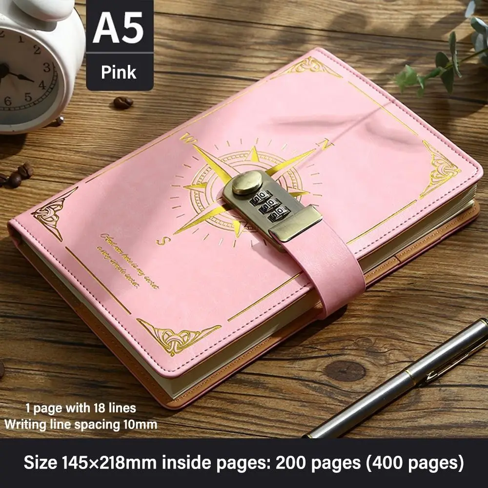 

Retro Thickened A5 Notebook PU Leather With Lock Password Book Diary Book School Office