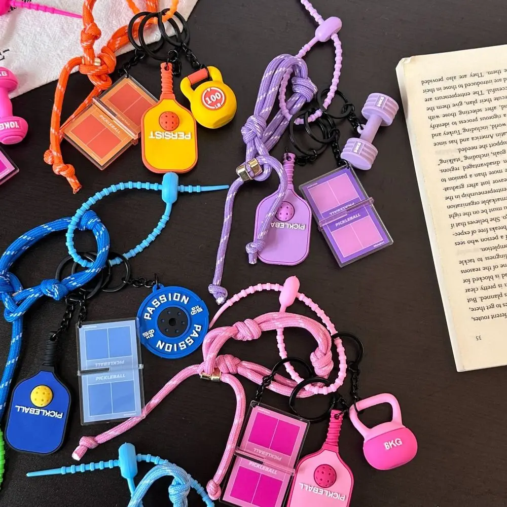 New Dopamine Pickleball Paddle Set Keychain Detachable with Buckle Simulation Dumbbells Keyring Bag Charm Bag Accessories