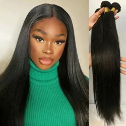 10A Straight Bundles Human Hair 10-30 Inch Straight Human Hair Weave Bundles 100% Human Hair Extensions Natural Black Color 50g