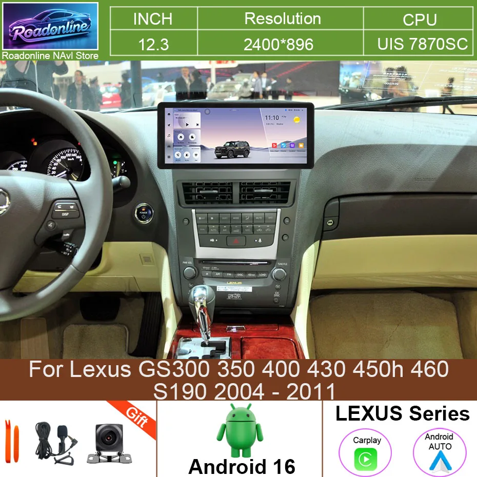 12,3-Zoll-Android-16-Autoradio für Lexus GS300 350 400 430 450h 460 S190 2004 - 2011 Multimedia-Player Navigation GPS WIFI