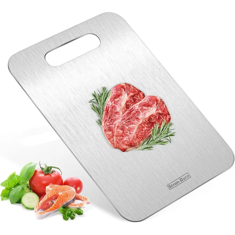 

Double-Sided Stainless Steel Cutting Board for Kitchen Use - Odorless, Suitable for Meat, Fruit, and Vegetables, 13.4 x 9