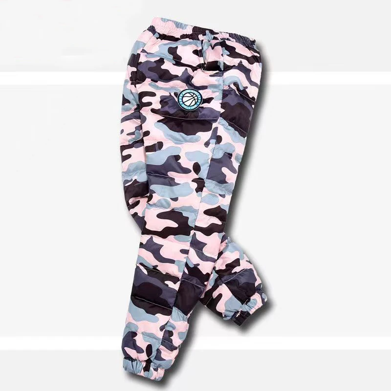 Casual White Duck Down Pants for Big Boys Winter Thicken Warm Trousers Girls Camouflage Add Wool Outerwear Waterproof Leggings