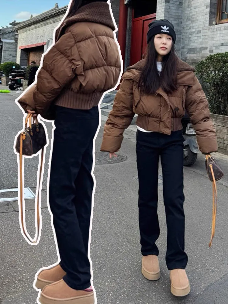 

American High Street Straight Leg Jeans Women's Spring Autumn Long Slimming Floor-Length Slim Fit High Waist Deep Blue