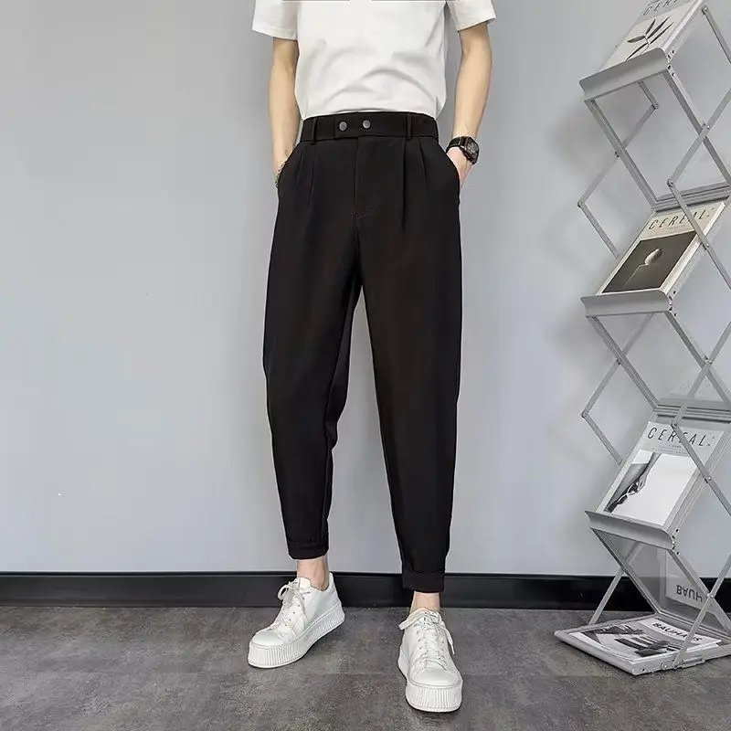 

Spring Summer Suit Pants Men Work Button Fly Soft Formal Trousers Male Korea Solid Color Brand Clothing Plus Size Trouser I42