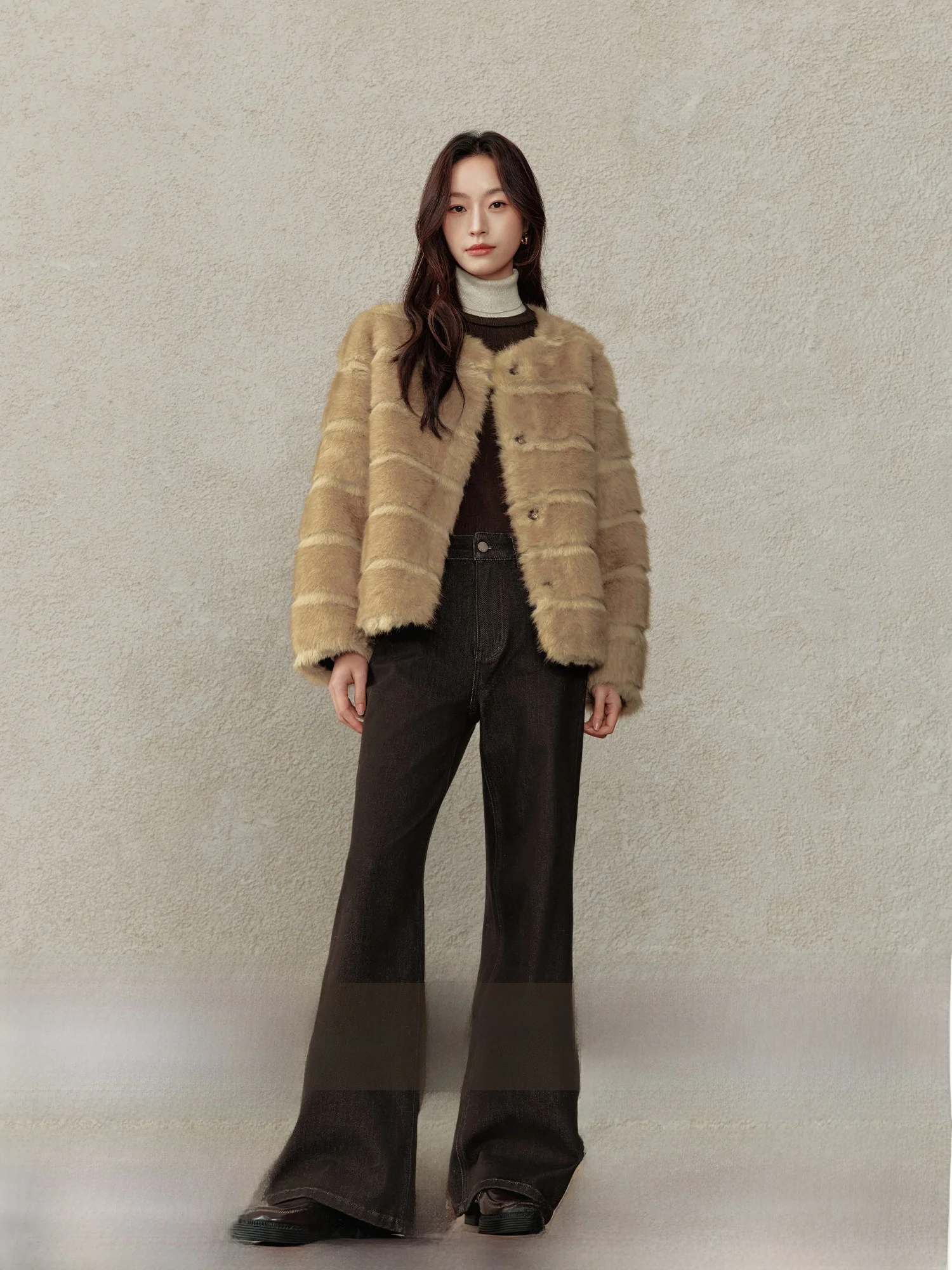 

High Waist Bell Bot Denim Jeans Women's Autumn Winter Coffee Color Slimming Micro Flare Pants Casual High Rise Jeans