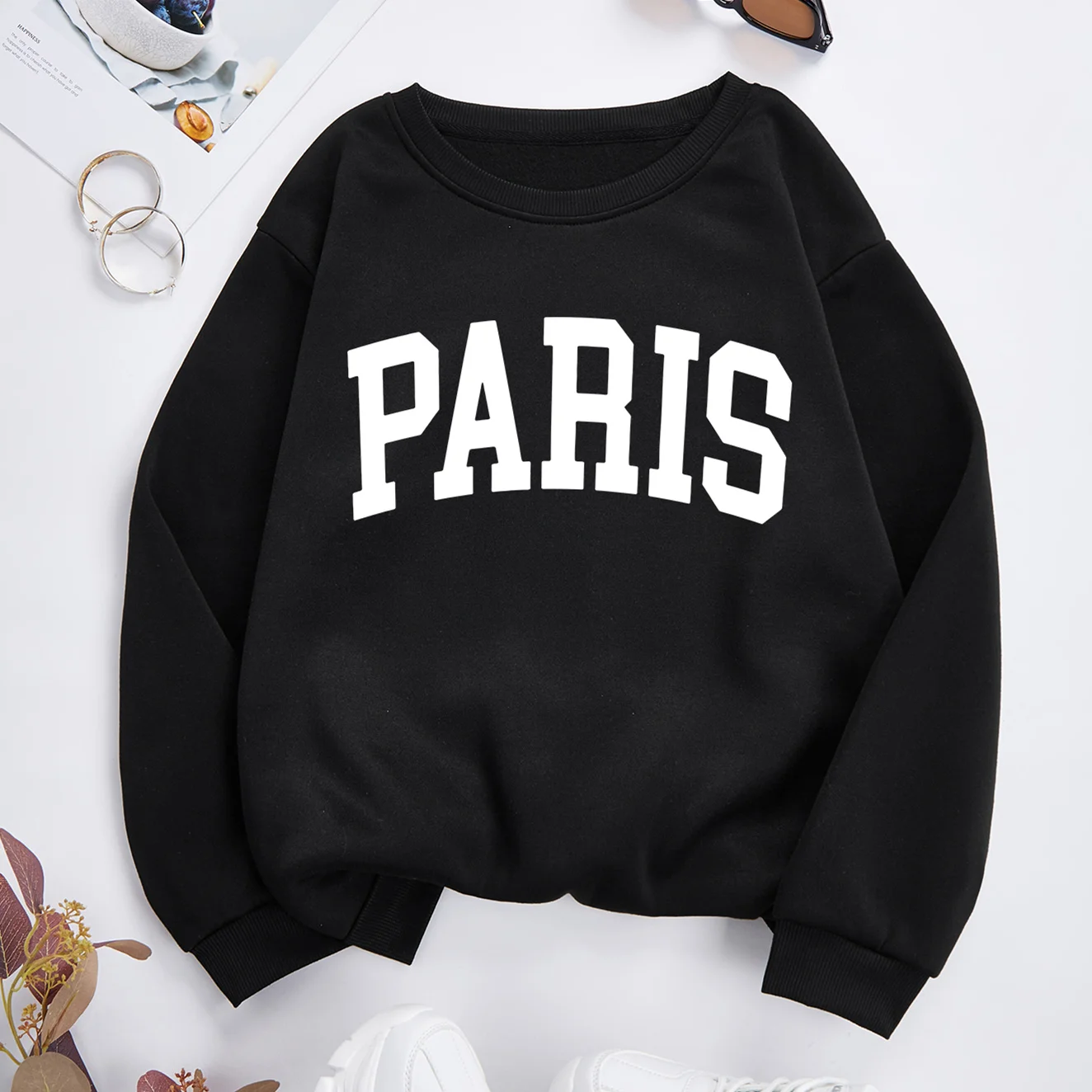 Paris Women  Round Neck Sweatshirt Autumn Winter Print Letter Pullovers Sweatshirt Fashion Loose Casual  Unisex Clothing