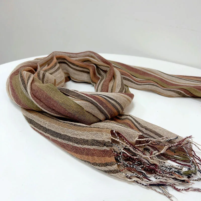 Cotton Linen Blend Stripe Fashion Scarf