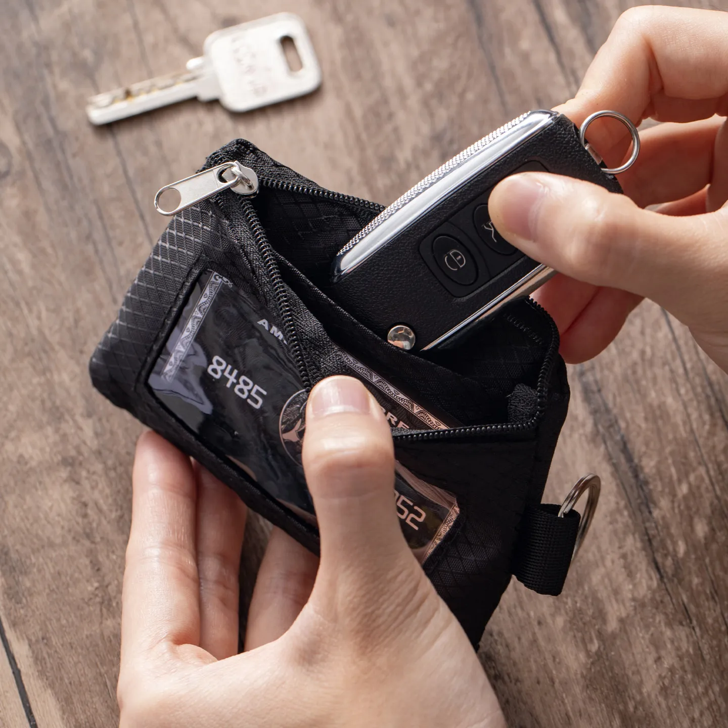 RFID Blocking Small Wallet with ID Window Zipper Case Pouch with Lanyard Keychain for Cards Cash Coin Purse
