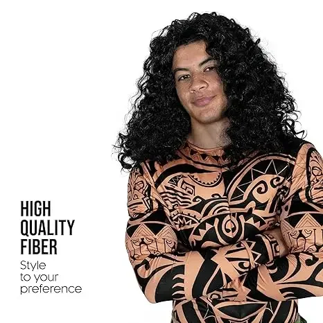WHIMSICAL W Synthetic Polynesian Black Curly Cosplay Wig for Maui Role Play Polynesian Hair Wig Halloween Wig for Men Women image 3