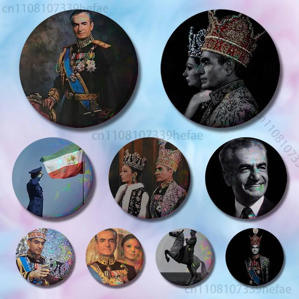 

Mohammad R-Reza Pahlavi Iran Insignia Badge Case For Decoration 44mm 32mm 58mm Round Tinplate Pin Brooch Gift