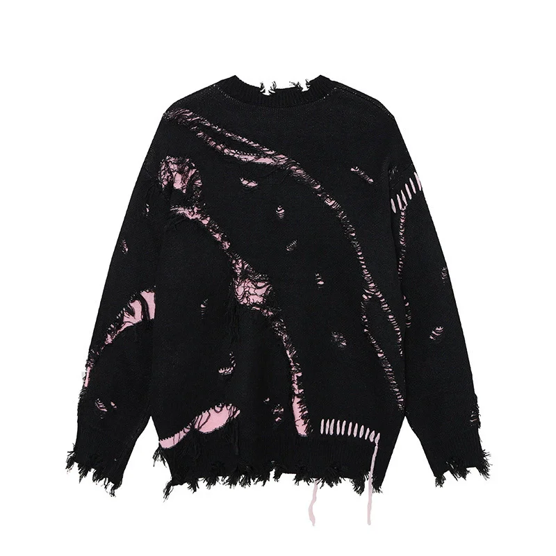 سترة هيب هوب جديدة لعام 2025 ملابس خروج للجنسين داكنة Y2K الجرونج بلوفرات محبوكة مدمرة للرجال والنساء ملابس تريكو فضفاضة