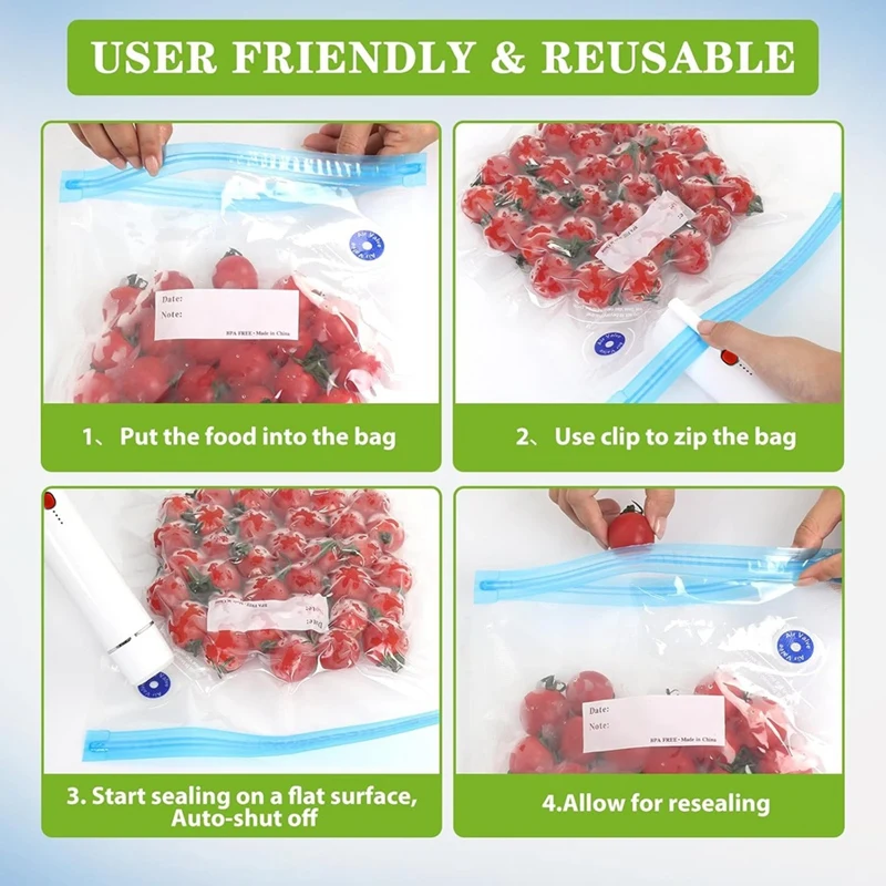 Vacuum Sealer Machine Portable Handheld Vacuum Sealer With 5Pcs Reusable Vacuum Bags For Food Preservation Fresh & Save