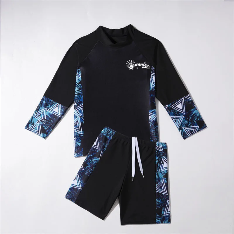 New Boys Swimwear Set Girls Long Sleeve Shorts Swimsuit 2 Pcs Summer Quick-Drying Split Beachwear Children Fashion Surf Clothes