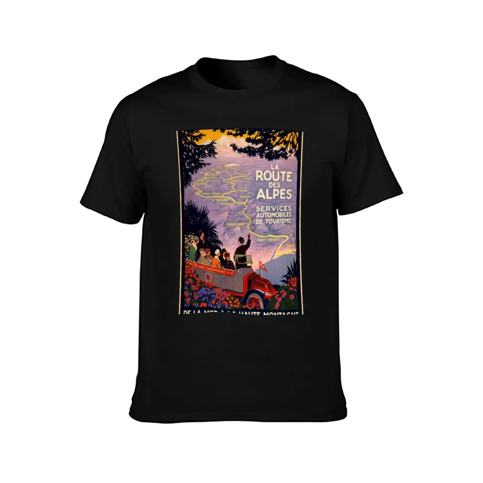 La Route des Alpes retro poster T-Shirt Summer Casual Cotton Tee Oversized Streetwear Tops Vintage Graphic Print 100% Cotton