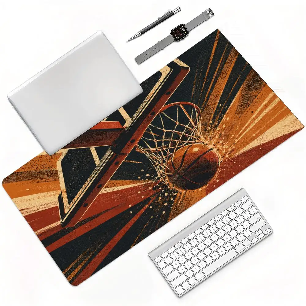 Cool Night Stadium Lighting Basketball Net Shooting Moment Extended Mouse Pad, Wear Resistant Non Slip Base