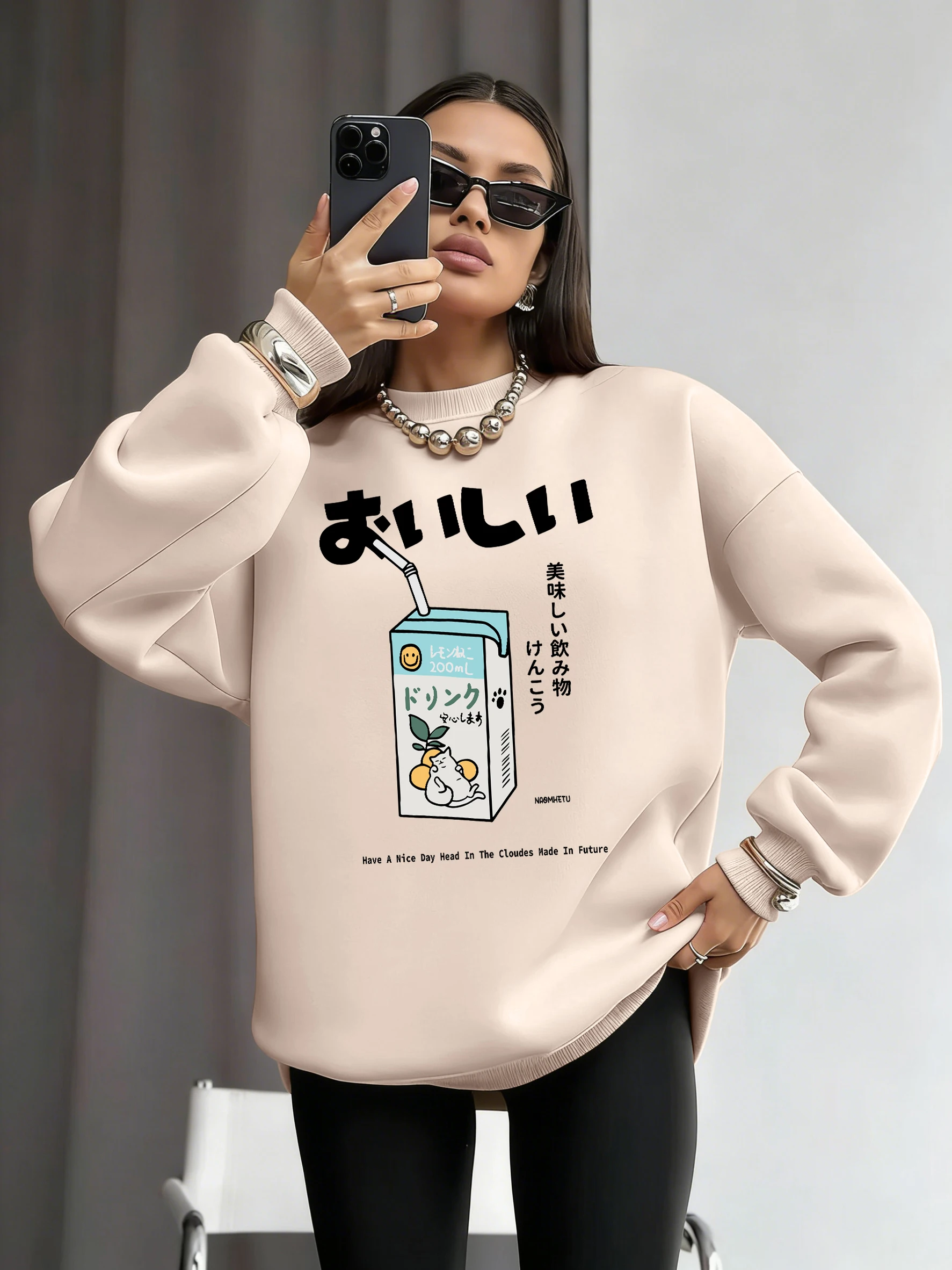 

Спортивный костюм с принтом «Вкусные фрукты и напитки», женская повседневная флисовая уличная одежда, корейские толстовки с героями мультфильмов, осенне-зимняя одежда