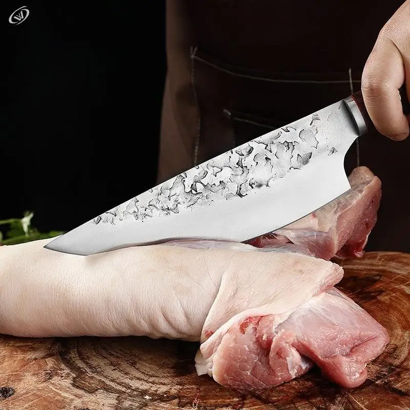 Butcher's Knife Hand Forged Kitchen Knife Cleaver Stainless Steel Chopping Cutter Meat  With Wood Handle  Couteau Cuisine