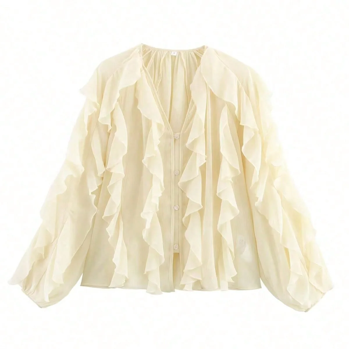 الخريف Rfffled حافة قميص للنساء الأمريكية الخامس الرقبة الربط بلوزة بلون المألوف أنيقة الإناث شرابة القمصان