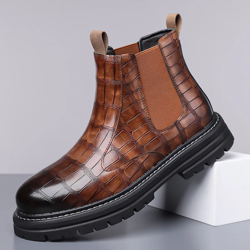 

Men Chelsea Boots PU Thick Soled Round Toe Professional Classic Business Casual Men Boots Size 38-46