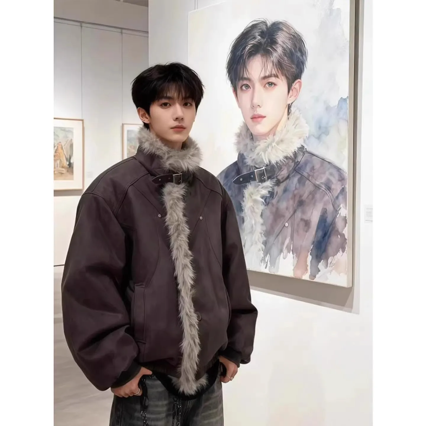 Winter Fashion Men Black Grey Red Solid Color Long Sleeve Stand Collar Simple Basic Casual Trendy Daily Parkas Male Coats Tops