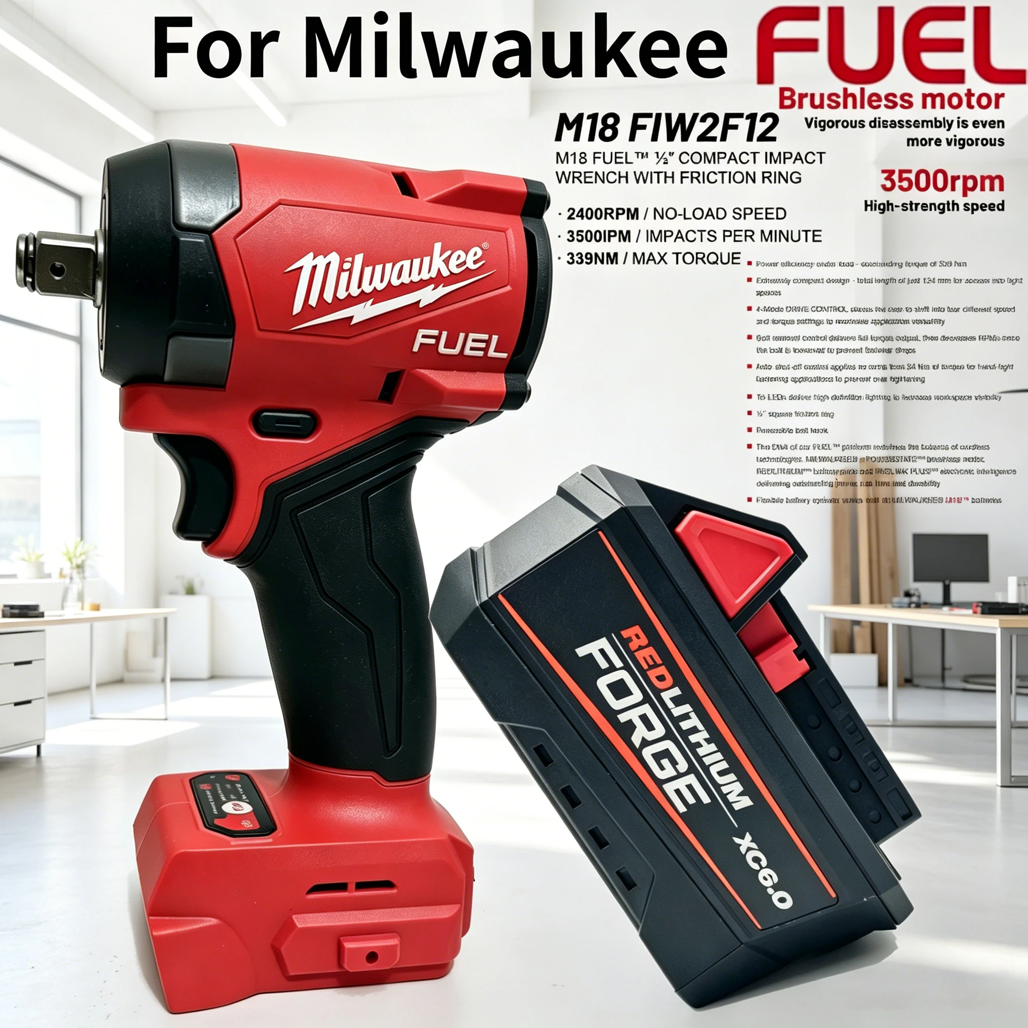 

For Milwaukee M18 18V 6.0Ah High Output Li-ion Battery,compatible FORMilwaukee M18 FIW212 FUEL Impact Drill and M18 Impact Drill