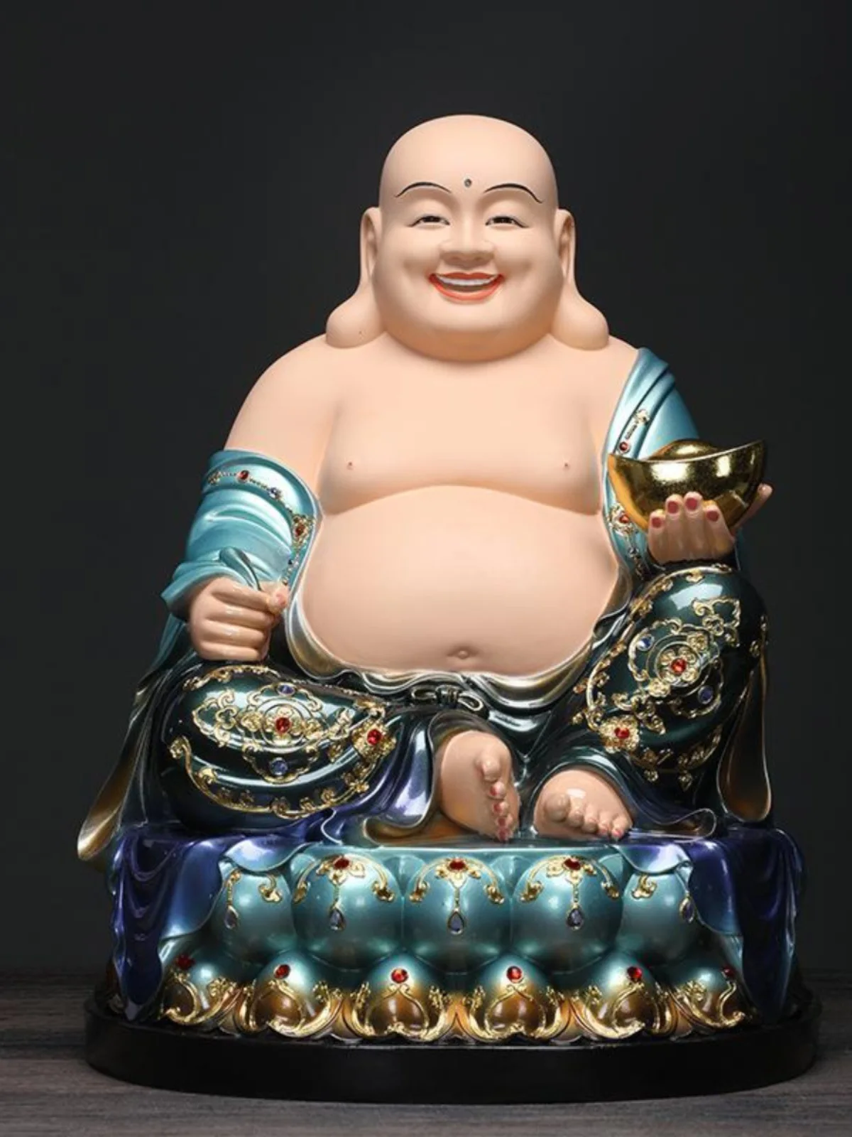 30CM large Wholesale Buddhist supplies altar Worship the god of wealth LUCKY Decorative Buddha statue Zhaocai Maitreya