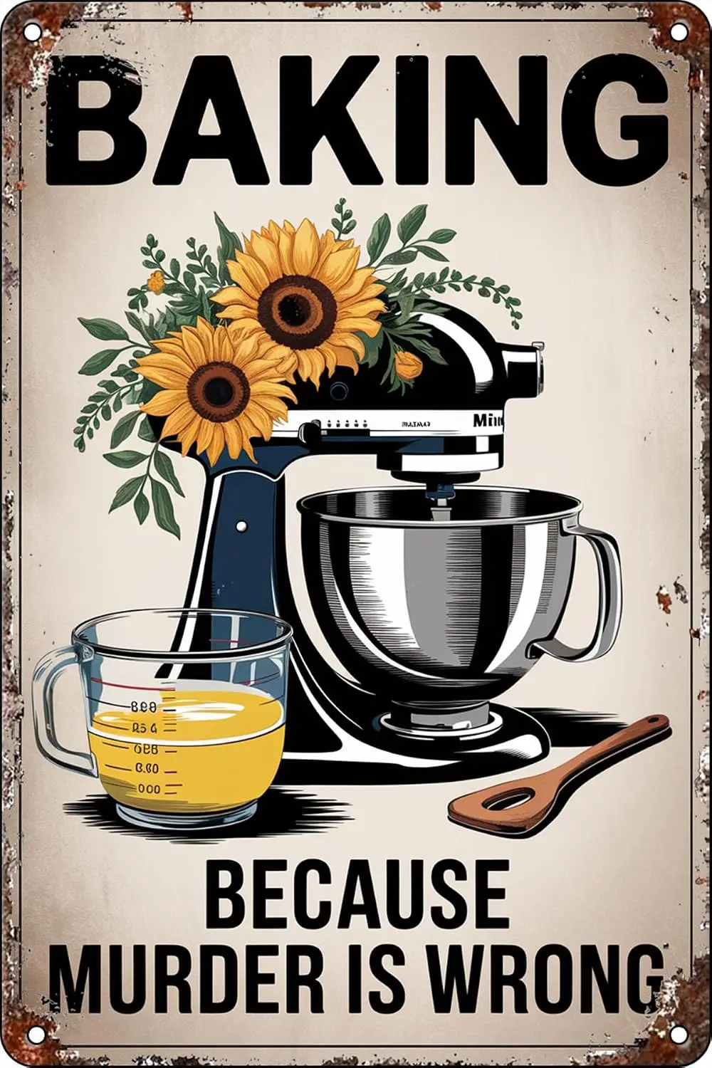 Baking Because Murder is Wrong Funny Metal Sign Vintage Tin for Home Bar Wall Decor Bedroom Farmhouse Garage Bar Restaurant sign