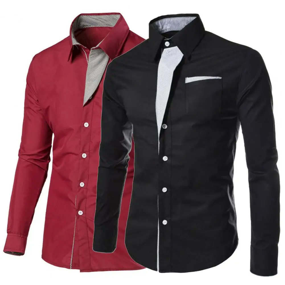 

Popular Temperament Contrast Color Shirt Streetwear Men Dress Shirt Temperament Turndown Collar Top for Travel